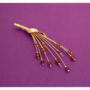 Vintage Mid Century Large Gold Tone Brooch - Q3